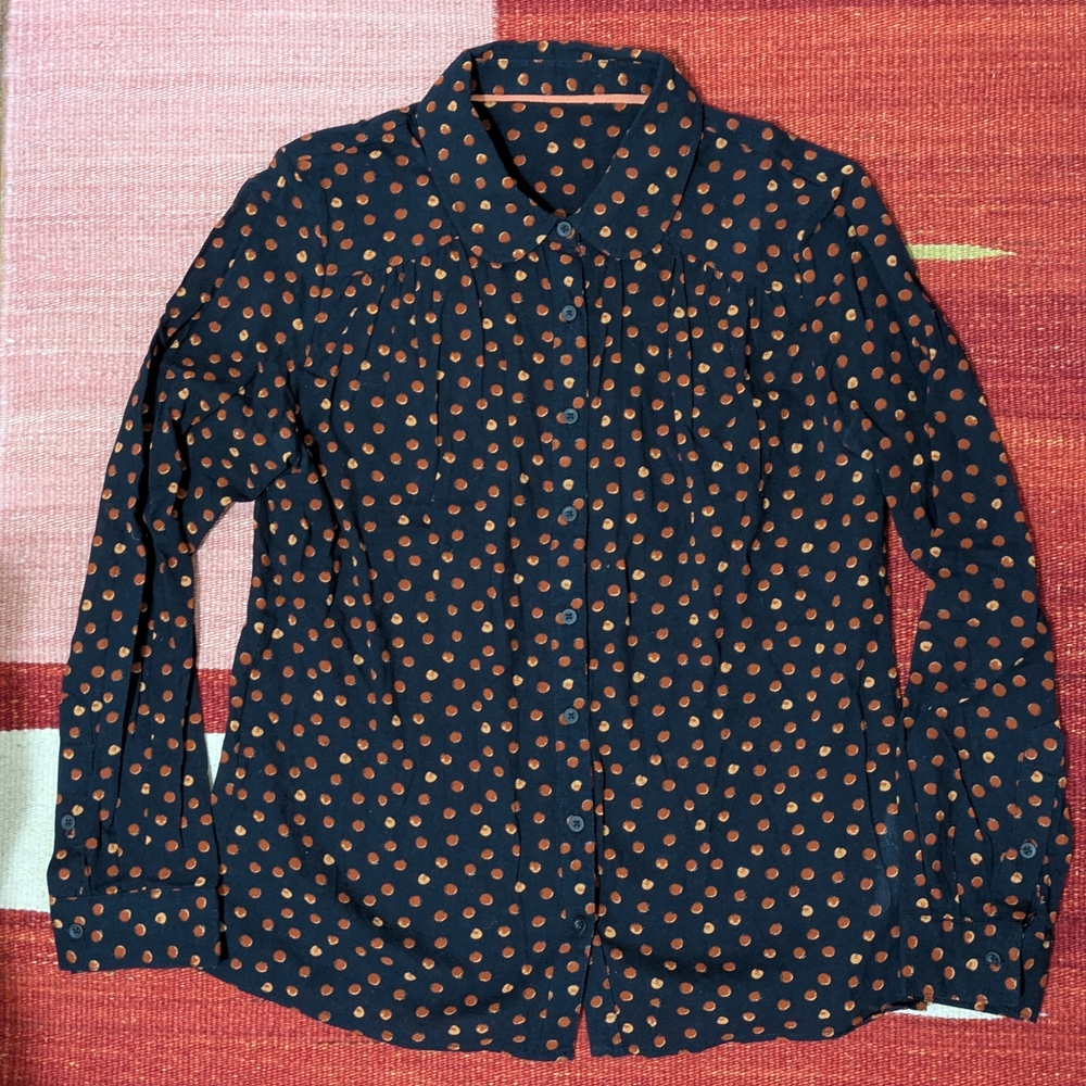Thought Clothing Navy Blue Polka Dot Button-Up Shirt Organic Cotton London UK